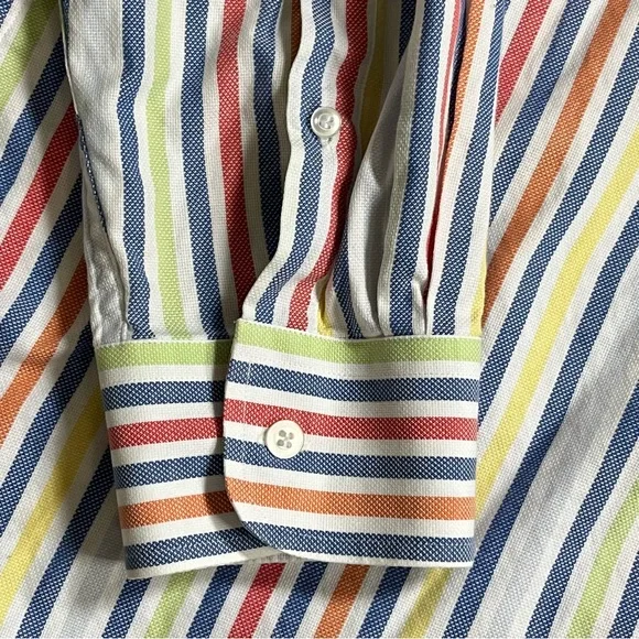 T Harris London Men XXL Multi Striped Button Up LS Shirt Cotton Office Business - Picture 7 of 9